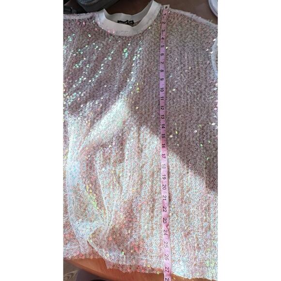 REHAB LAB Womens Short Sleeve White Sequin Pullover Blouse Top SZ S‎ Oversized - Picture 5 of 7